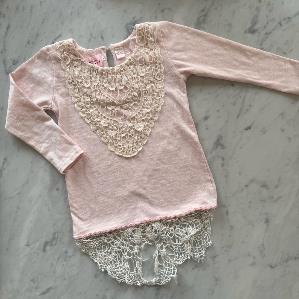 Babycake Vintage Blush Pink Long Sleeve 5T Doily Appliqué